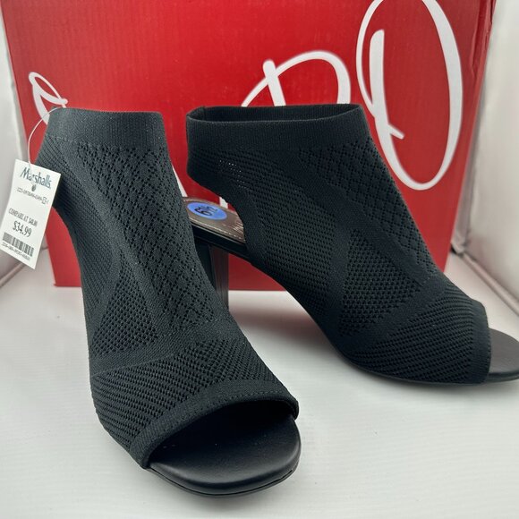 IMPO Velancy Stretch Knit Black Peep Toe Heels Size 6.5M NWT - Picture 1 of 8